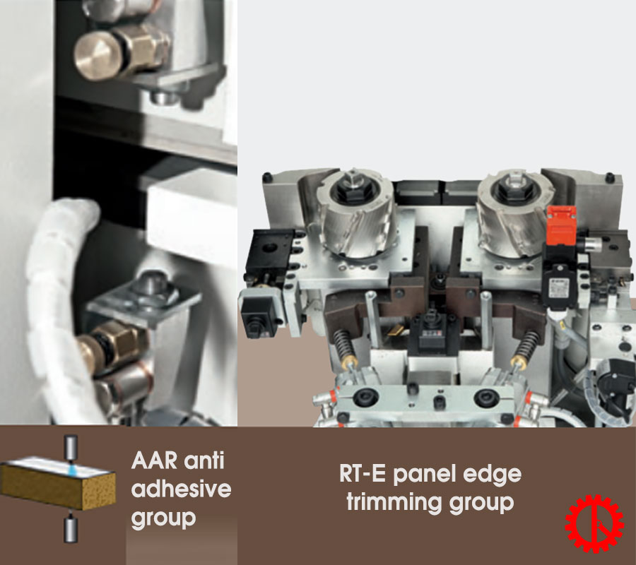HIGH SPEED EDGE BANDING MACHINE - K 800 AAR ANTI-ADHESIVE GROUP AND RT-E PANEL EDGE TRIMMING GROUP