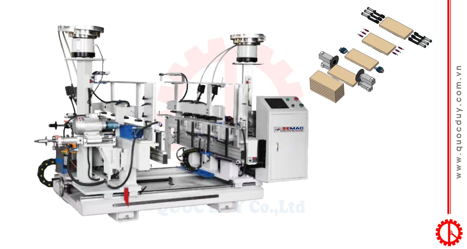 Automatic double saw cutting and doweling machine
