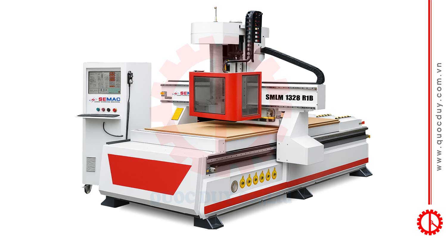 CNC machine with single straight tool changer and drilling unit