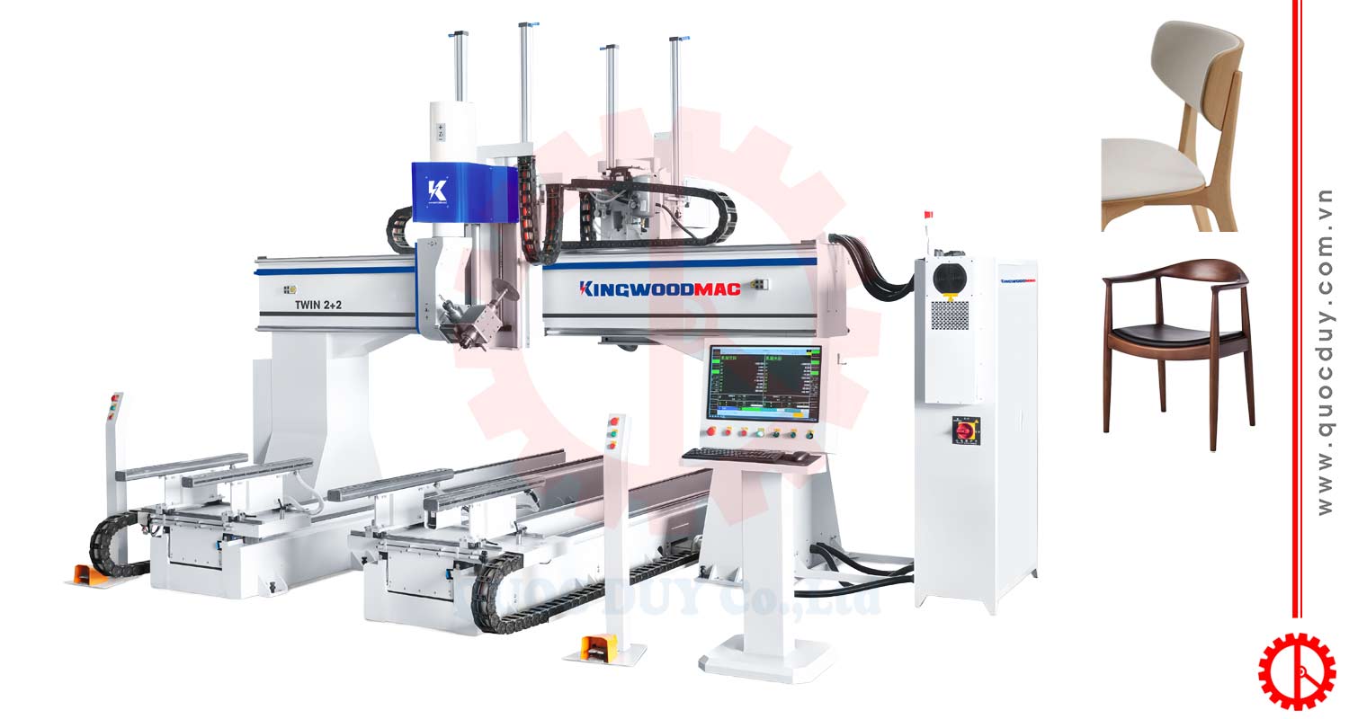 5 AXIS CNC MACHINE WITH DUAL INDEPENDENT HEADS MOVING IN TWO DIRECTIONS